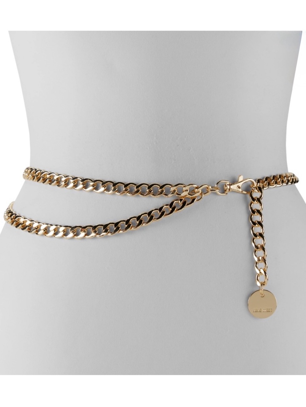 Nine West Gold Tone Double Wrap Chain Belt M/L 41” Adjustable Lobster Clasp